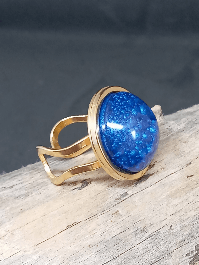Bague résine bleue réglable en acier inoxydable