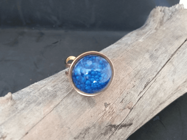 Bague résine bleue réglable en acier inoxydable